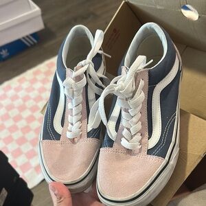 Vans Women's Pink and Blue Sneakers old Skool